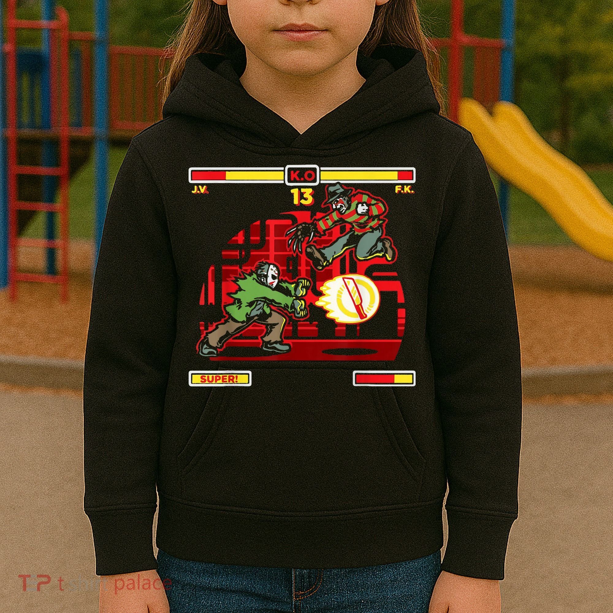 Halloween Horror Movie Characters Match Up KO Kids Hoodie