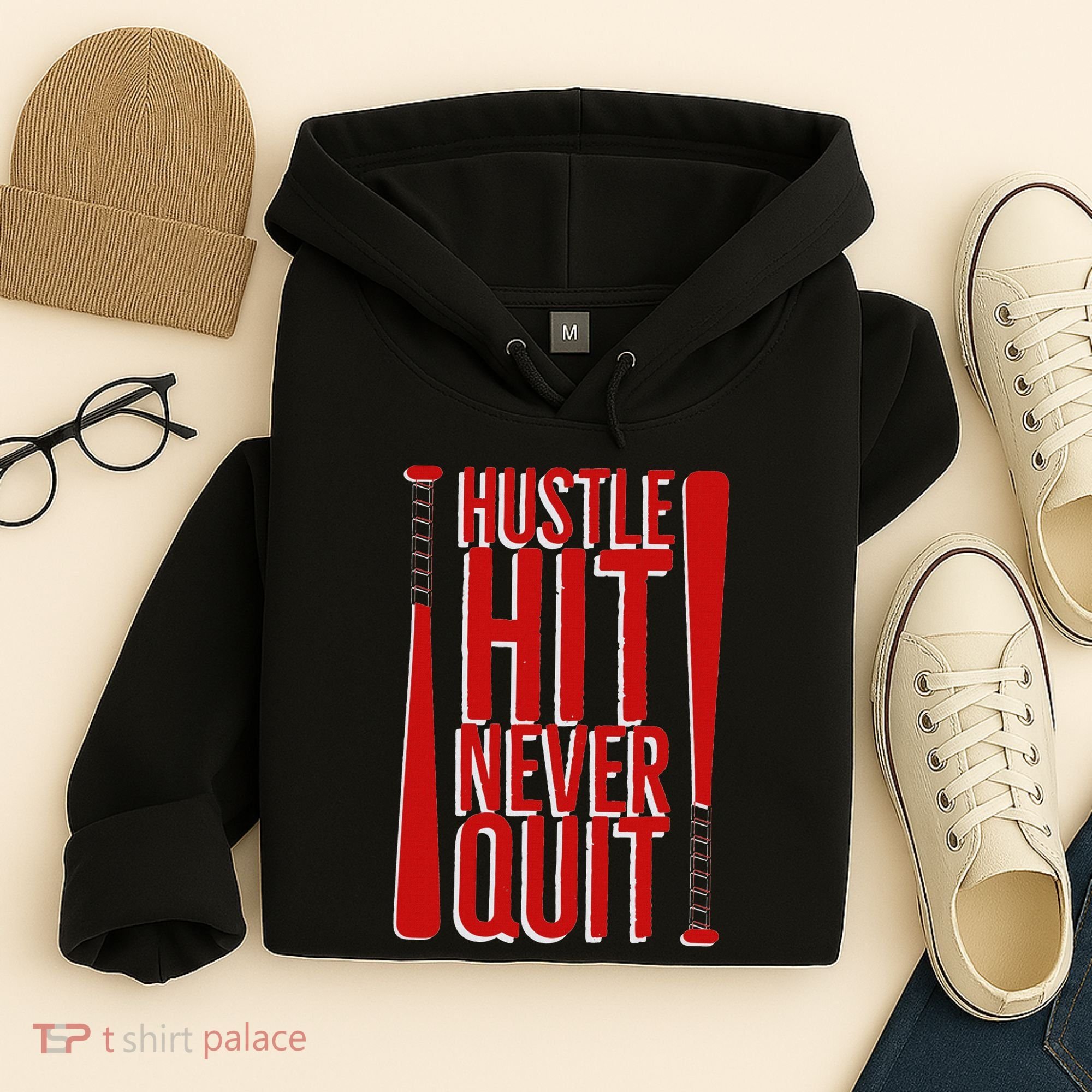 Hustle Hit Never Quit Baseball Saying Practice Workout Fan Hoodie