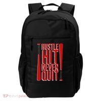 Hustle Hit Never Quit Baseball Saying Practice Workout Fan Backpack thumb 0