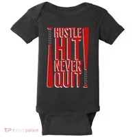 Hustle Hit Never Quit Baseball Saying Practice Workout Fan Baby Bodysuit thumb 0