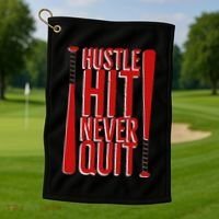 Hustle Hit Never Quit Baseball Saying Practice Workout Fan Golf Towel thumb 1