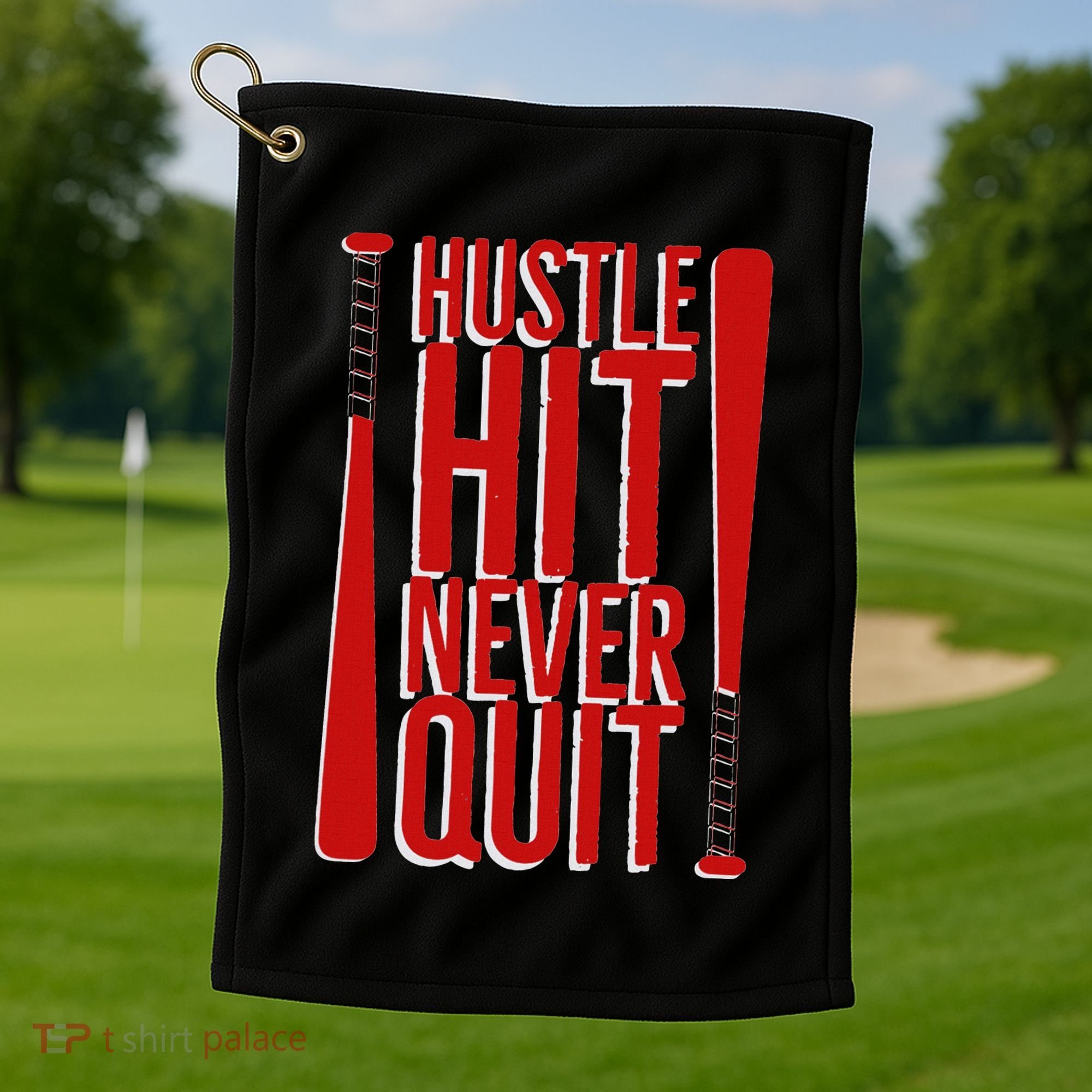 Hustle Hit Never Quit Baseball Saying Practice Workout Fan Golf Towel