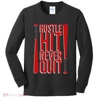 Hustle Hit Never Quit Baseball Saying Practice Workout Fan Kids Long Sleeve Shirt thumb 0