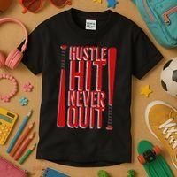Hustle Hit Never Quit Baseball Saying Practice Workout Fan Kids T-Shirt thumb 3