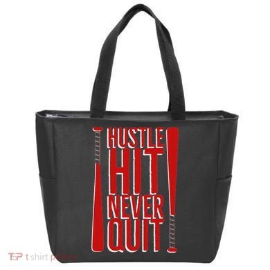 Hustle Hit Never Quit Baseball Saying Practice Workout Fan Tote Bag
