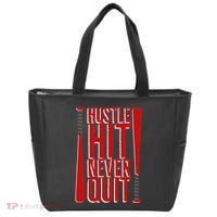 Hustle Hit Never Quit Baseball Saying Practice Workout Fan Tote Bag thumb 0
