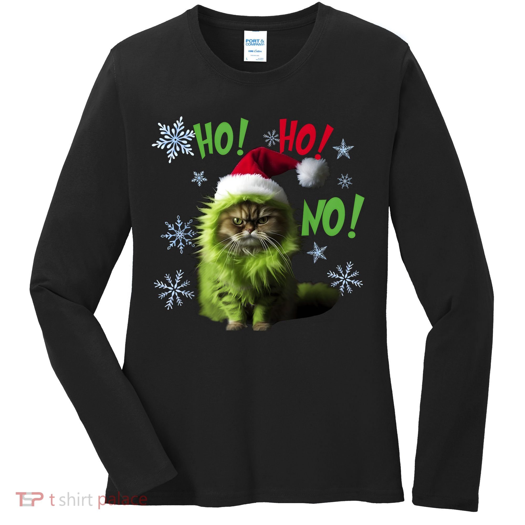 Ho Ho No Funny Bad Cat Christmas Women's Long Sleeve Shirt