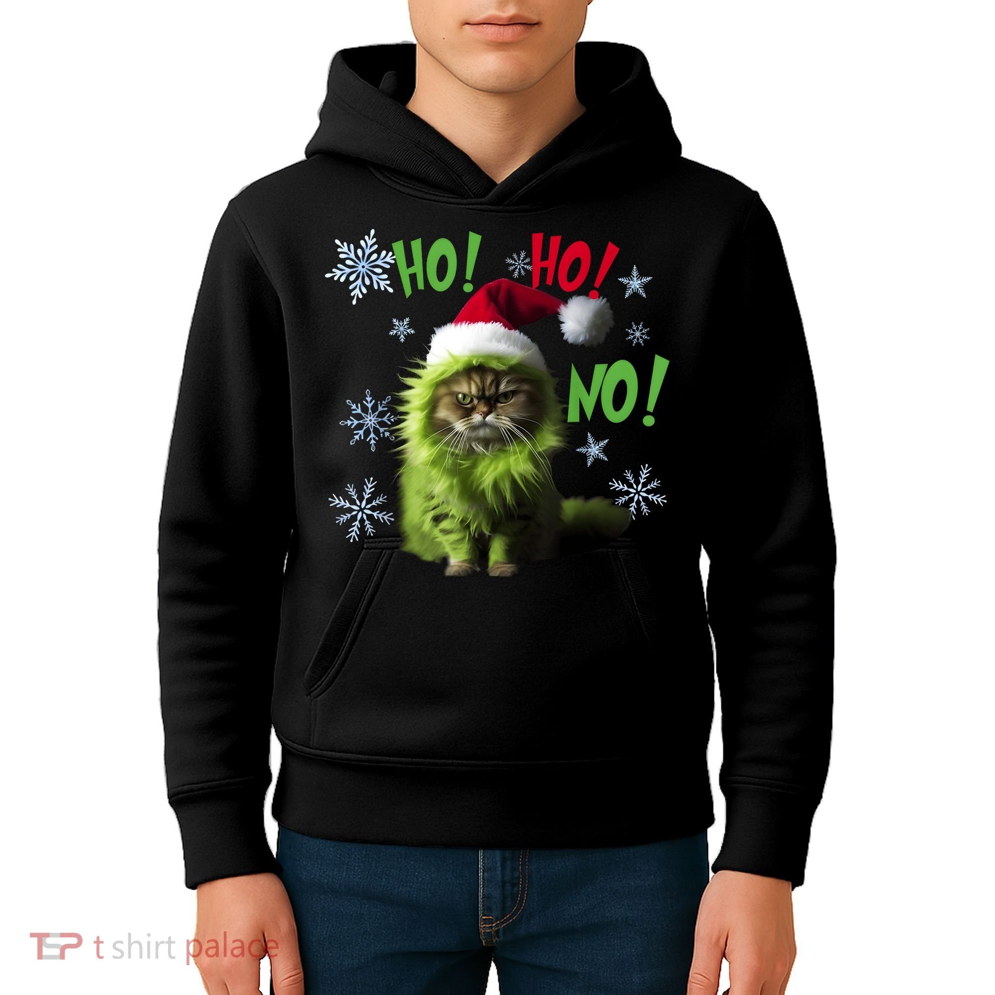 Ho Ho No Funny Bad Cat Christmas Kids Hoodie