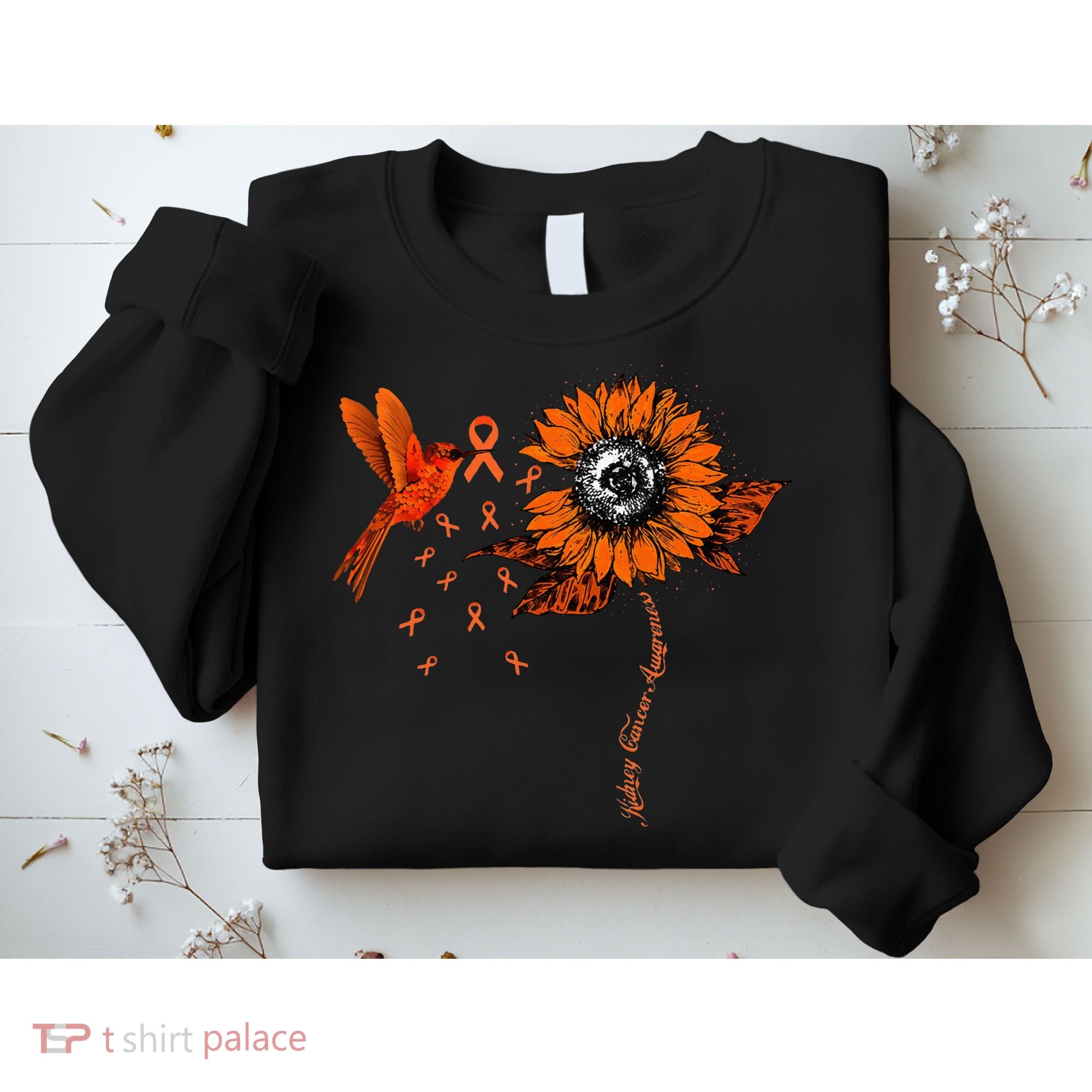 Hummingbird Holding Orange Ribbon Kidney Cancer Awareness Sweatshirt