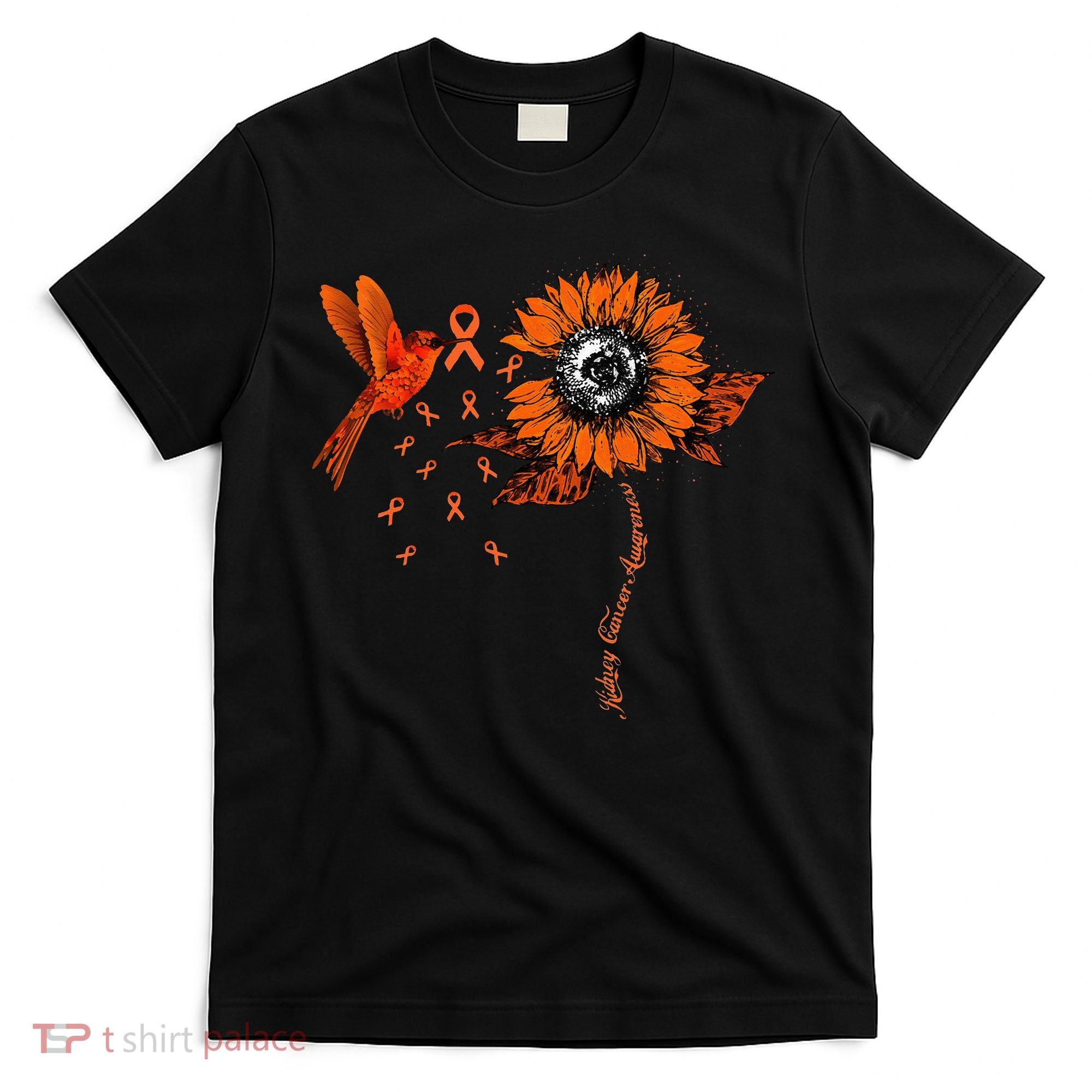 Hummingbird Holding Orange Ribbon Kidney Cancer Awareness T-Shirt