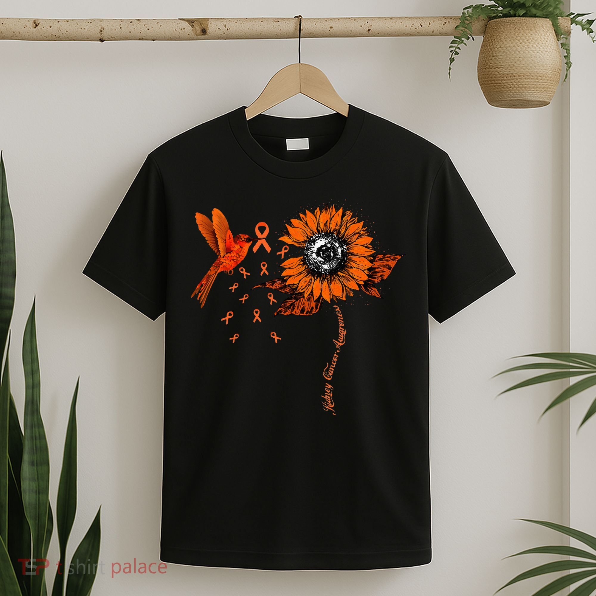 Hummingbird Holding Orange Ribbon Kidney Cancer Awareness T-Shirt
