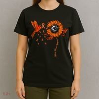 Hummingbird Holding Orange Ribbon Kidney Cancer Awareness T-Shirt thumb 4