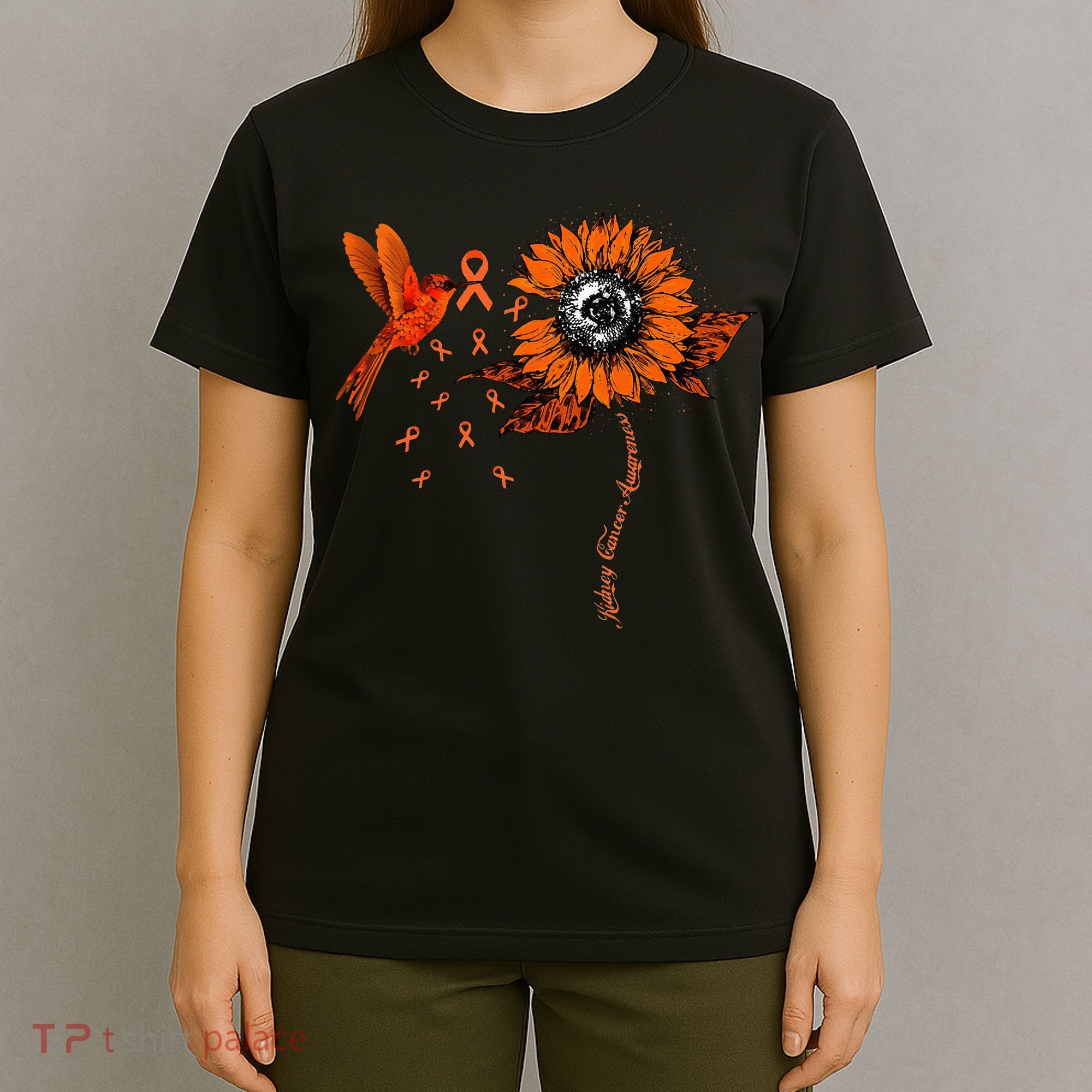 Hummingbird Holding Orange Ribbon Kidney Cancer Awareness T-Shirt