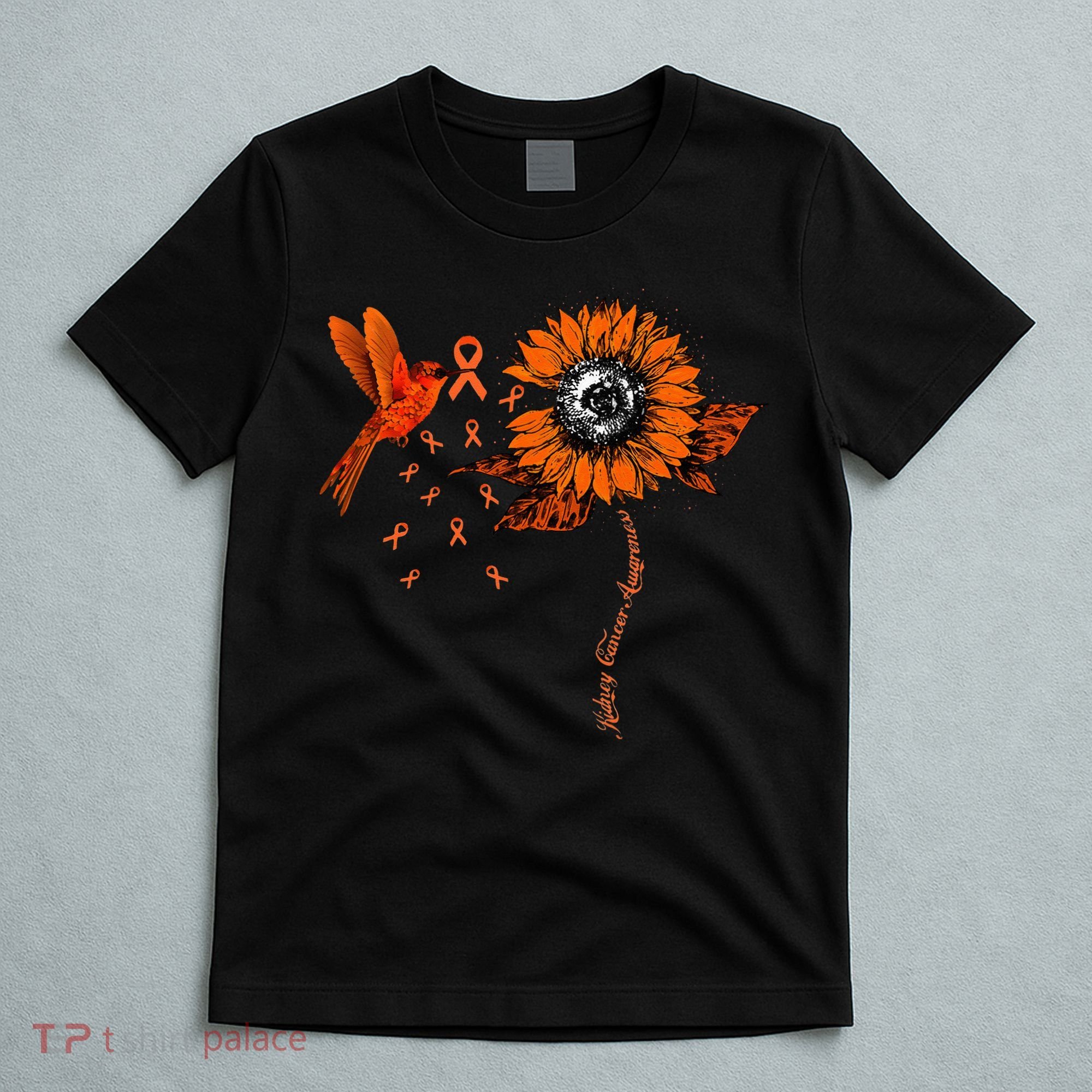 Hummingbird Holding Orange Ribbon Kidney Cancer Awareness T-Shirt