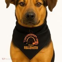 Happy Halloween Orange Patterned Rainbow USA-Made Doggie Bandana thumb 1
