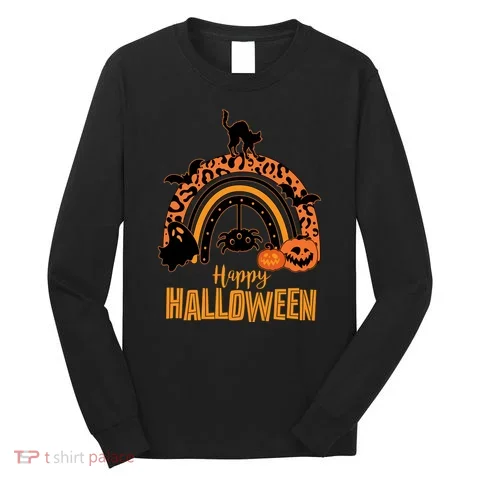 Happy Halloween Orange Patterned Rainbow Long Sleeve Shirt in the selected color