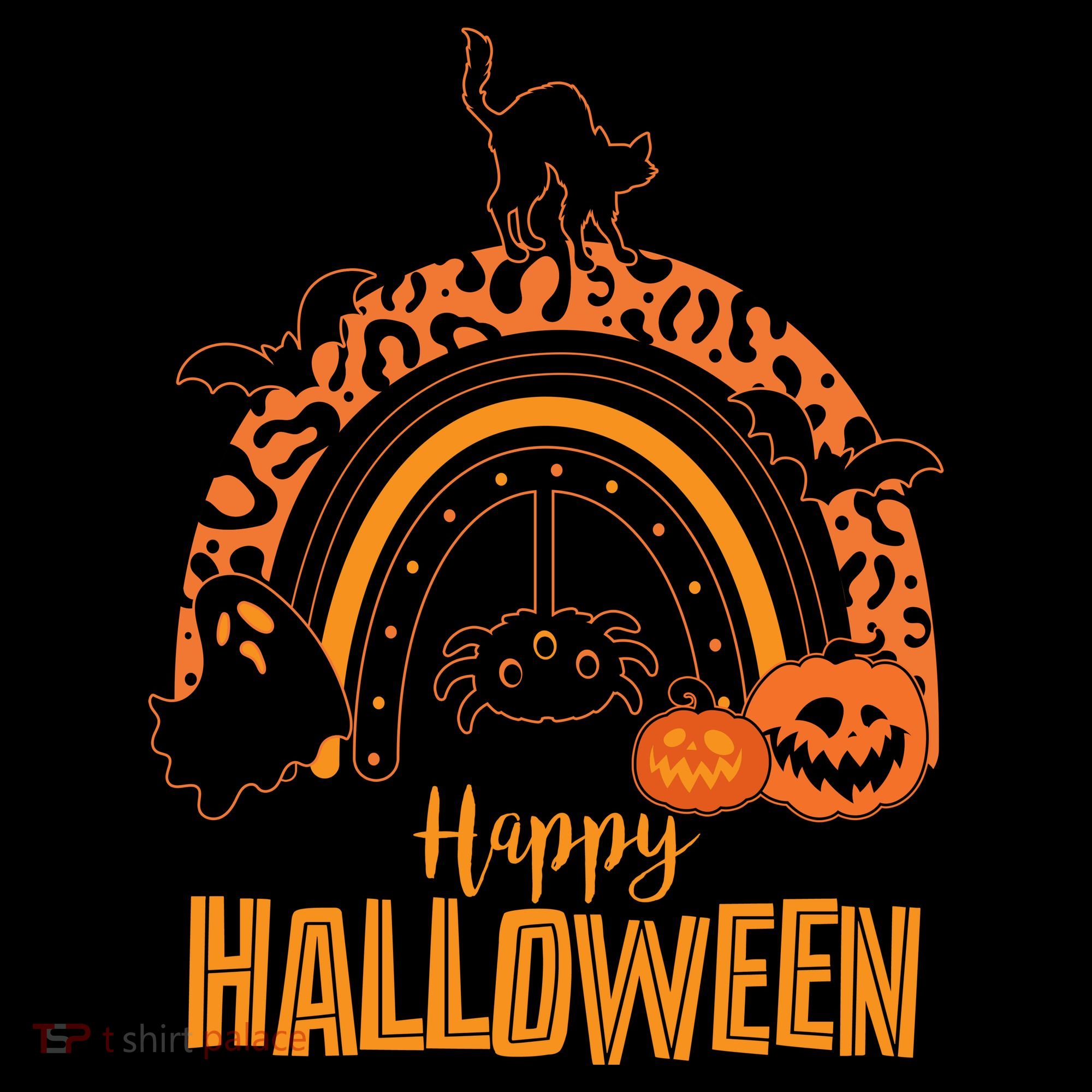 Happy Halloween Orange Patterned Rainbow Long Sleeve Shirt