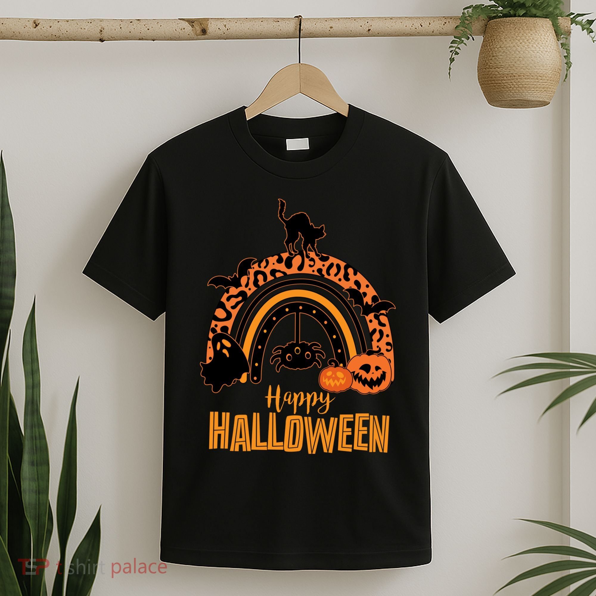 Happy Halloween Orange Patterned Rainbow T-Shirt
