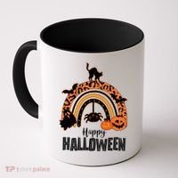 Happy Halloween Orange Patterned Rainbow Coffee Mug thumb 0