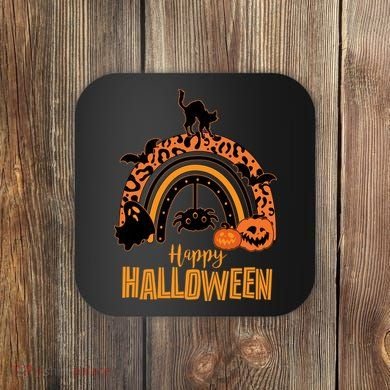 Happy Halloween Orange Patterned Rainbow Coaster