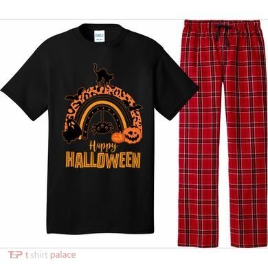 Happy Halloween Orange Patterned Rainbow Pajama Set