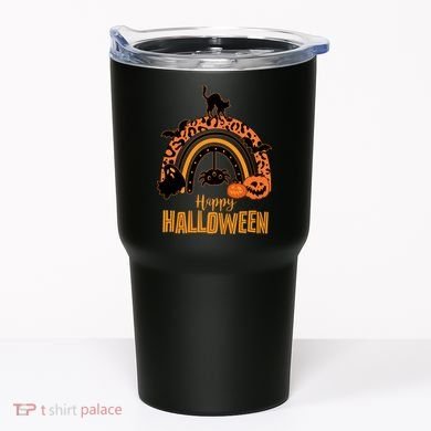 Happy Halloween Orange Patterned Rainbow Tumbler