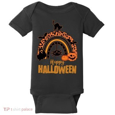Happy Halloween Orange Patterned Rainbow Baby Bodysuit