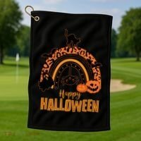 Happy Halloween Orange Patterned Rainbow Golf Towel thumb 1
