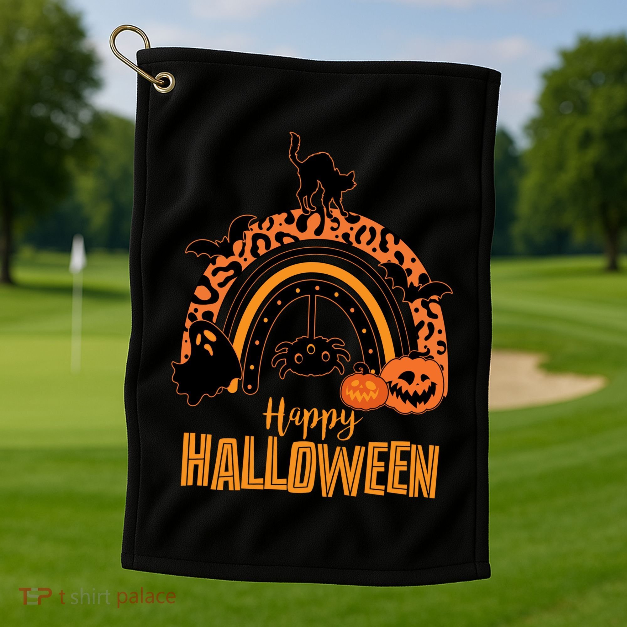 Happy Halloween Orange Patterned Rainbow Golf Towel