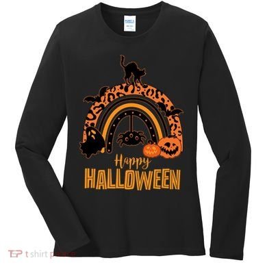 Happy Halloween Orange Patterned Rainbow Women's Long Sleeve Shirt