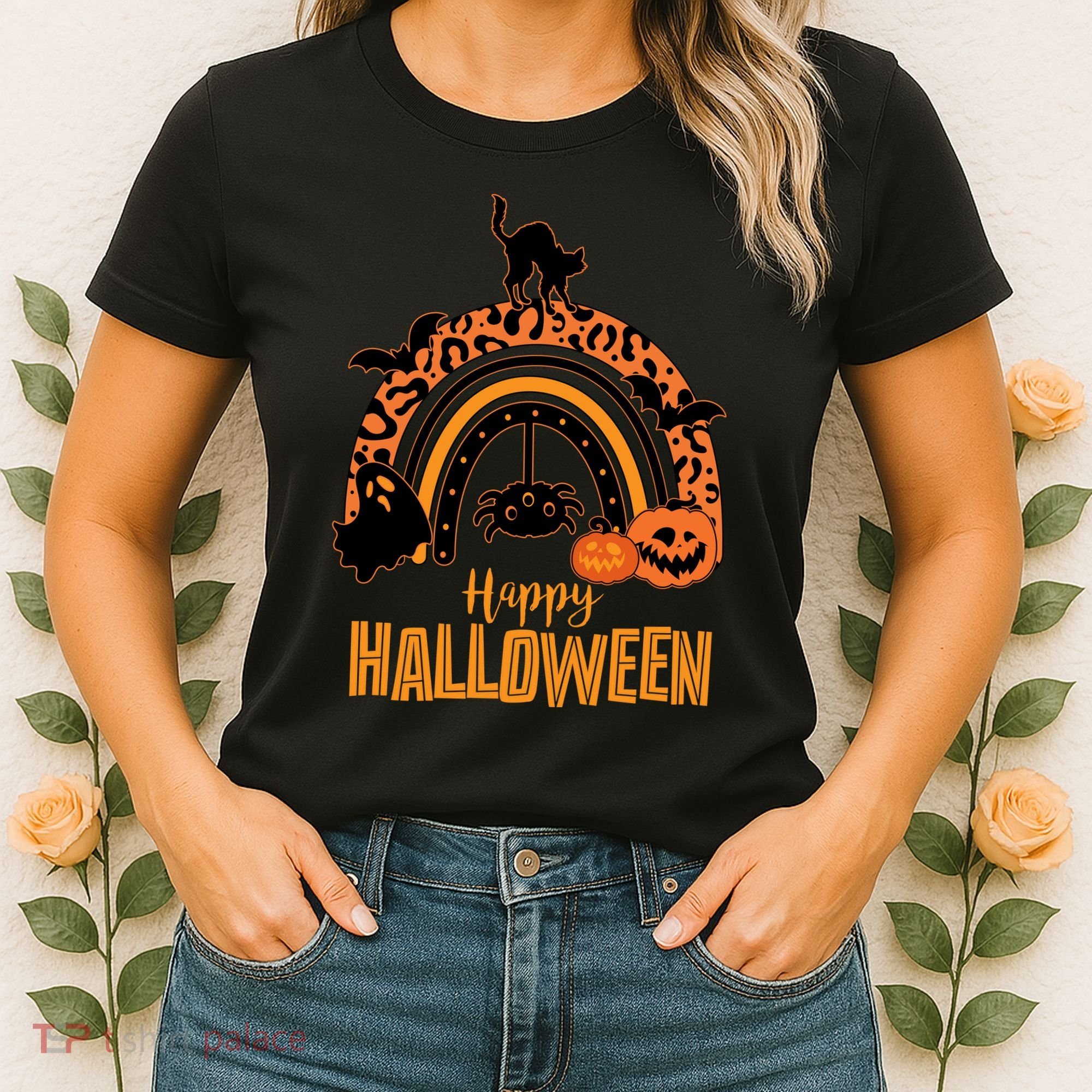 Happy Halloween Orange Patterned Rainbow Women's T-Shirt