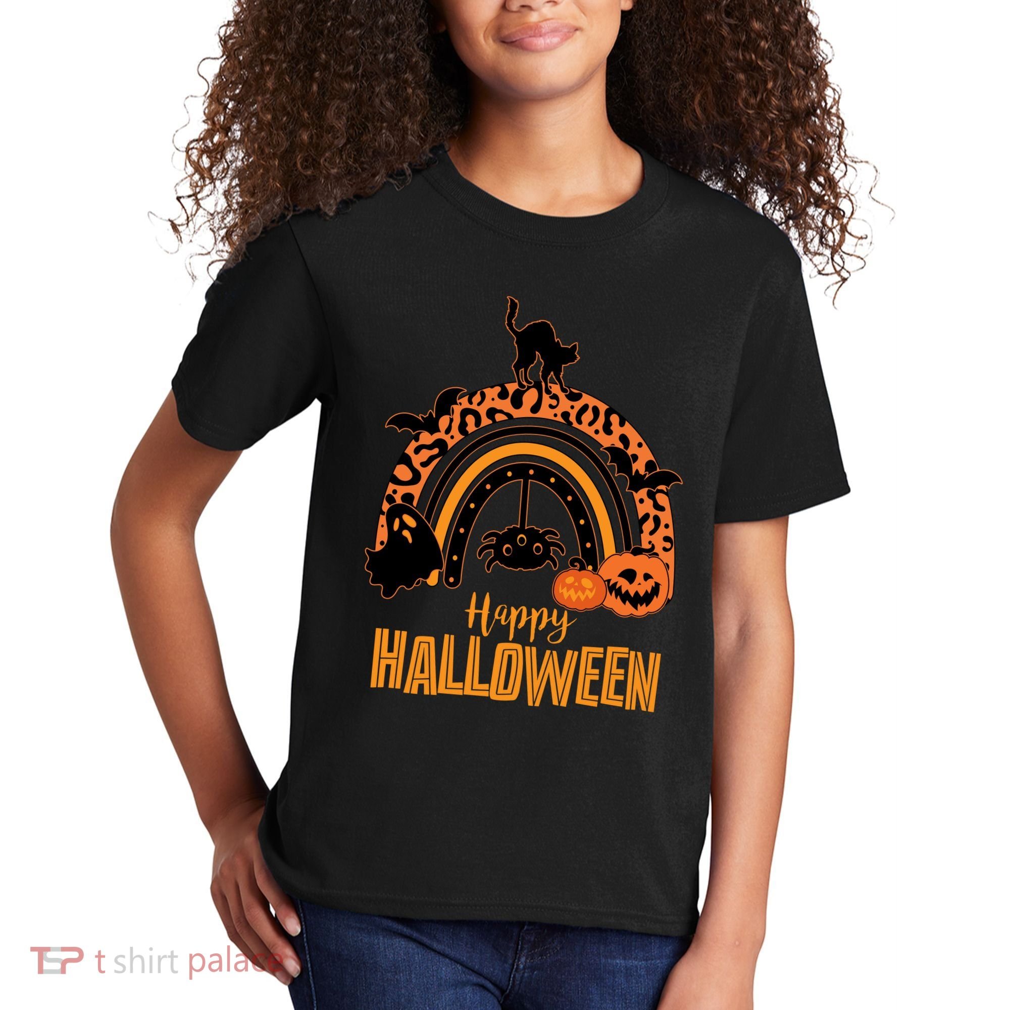 Happy Halloween Orange Patterned Rainbow Kids T-Shirt