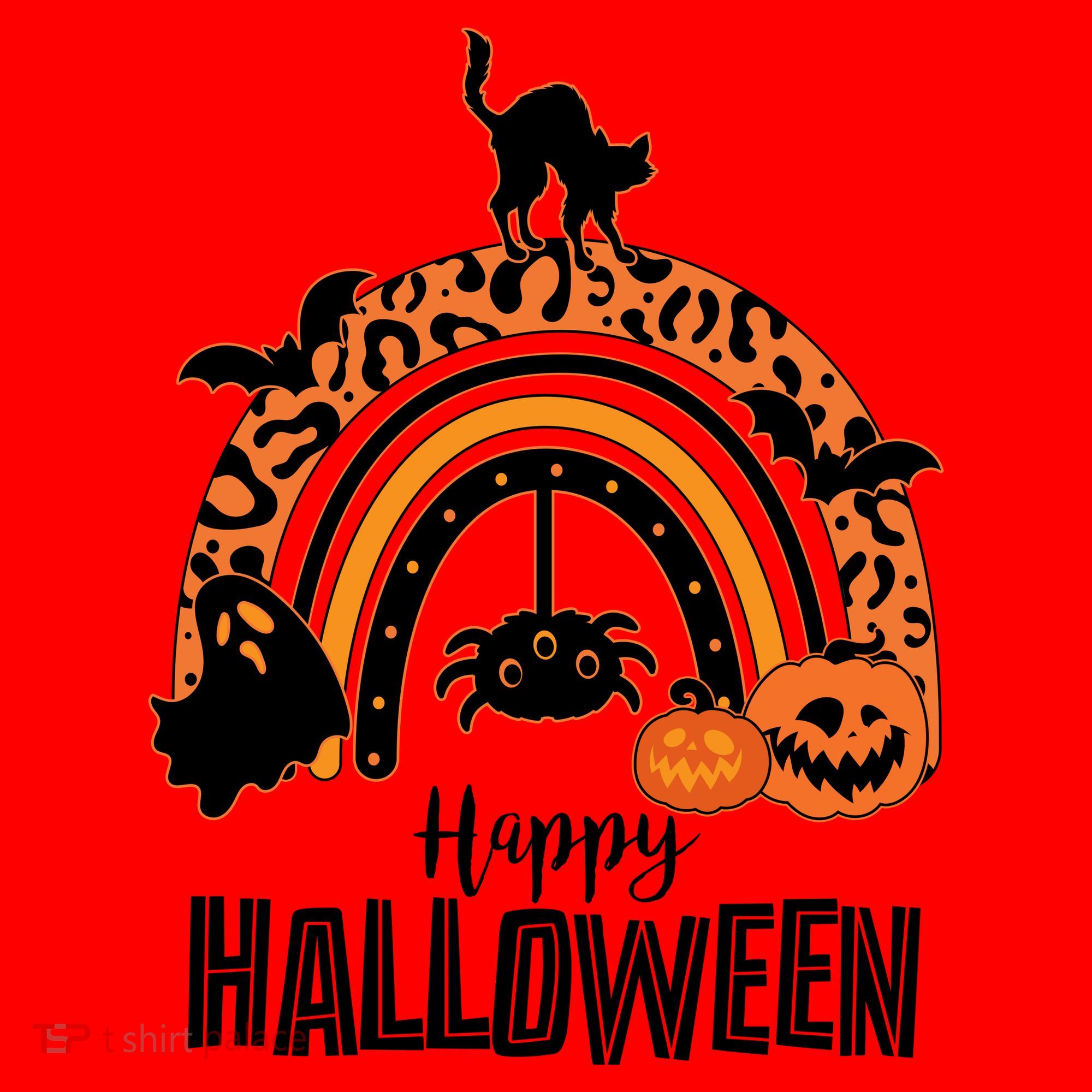 Happy Halloween Orange Patterned Rainbow Santa Hat