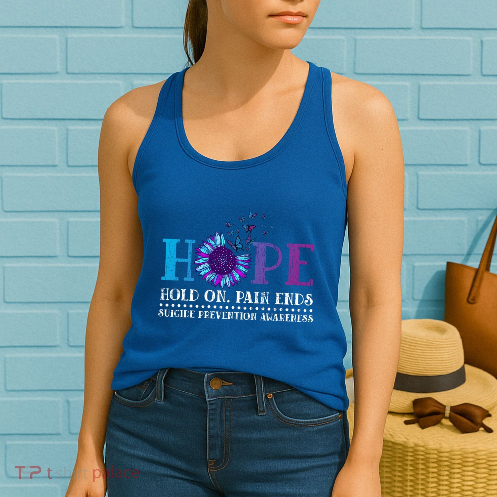 Hope Hold On Pain Ends Suicide Prevention Awareness Graphic Cool Gift Women's Tank Top
