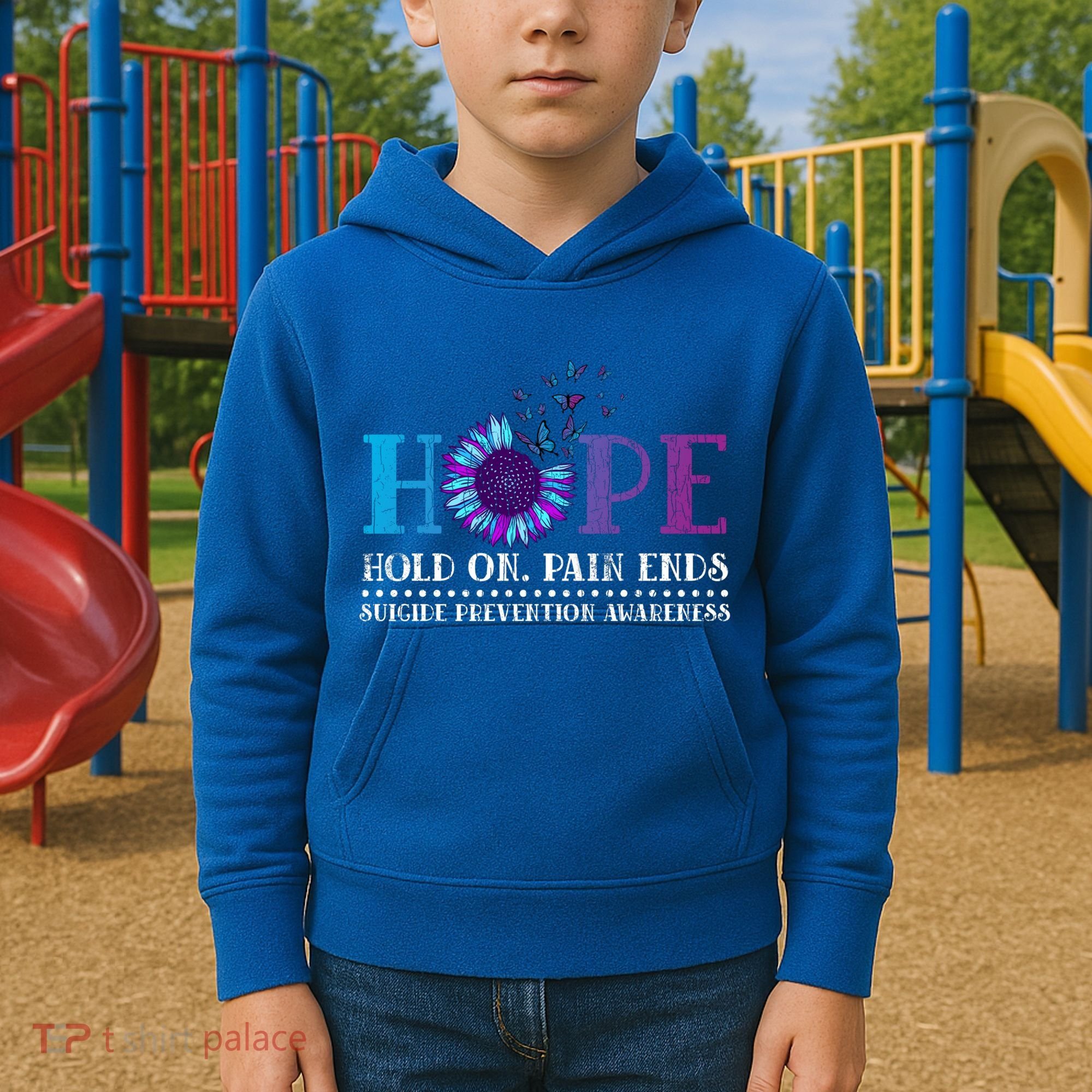 Hope Hold On Pain Ends Suicide Prevention Awareness Graphic Cool Gift Kids Hoodie
