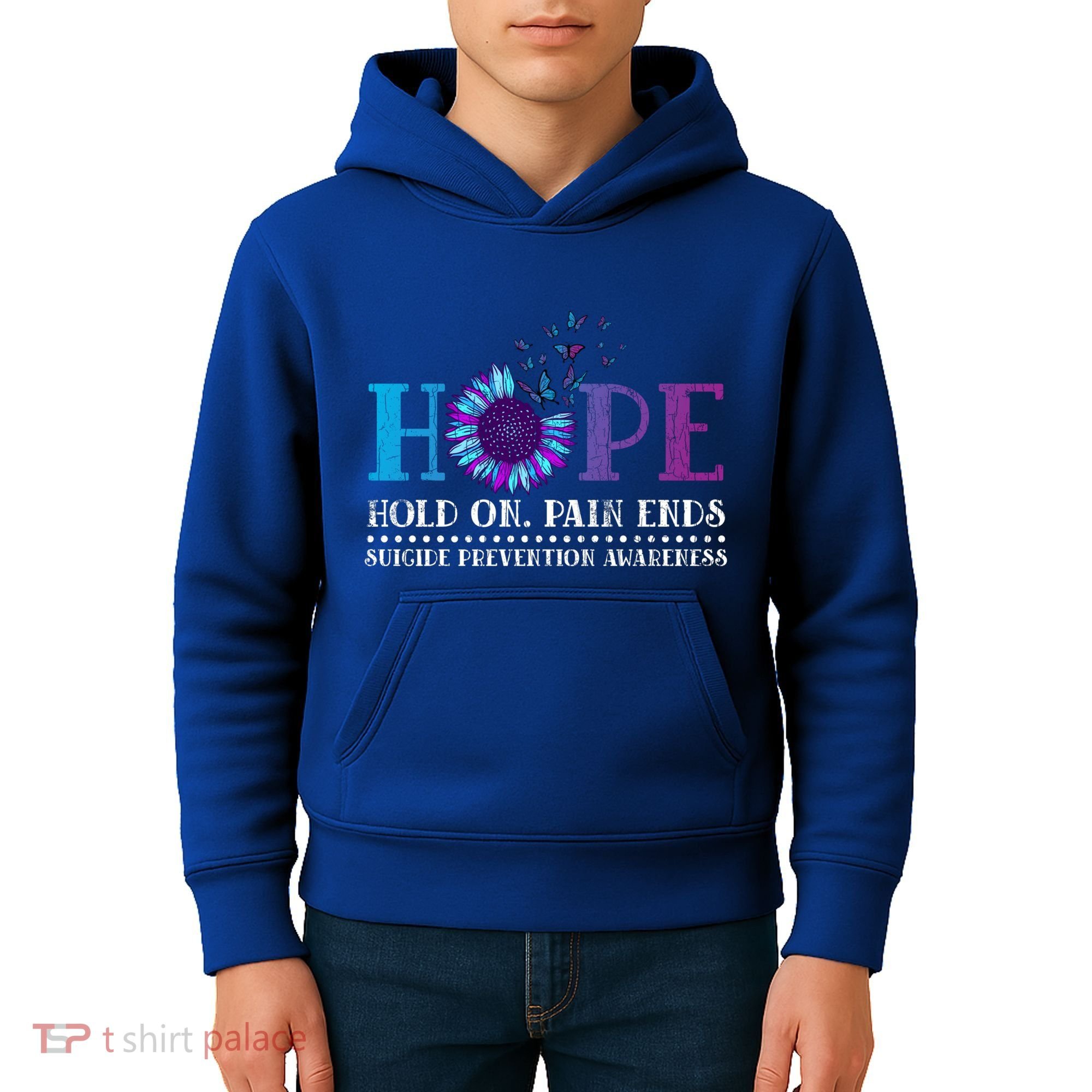 Hope Hold On Pain Ends Suicide Prevention Awareness Graphic Cool Gift Kids Hoodie