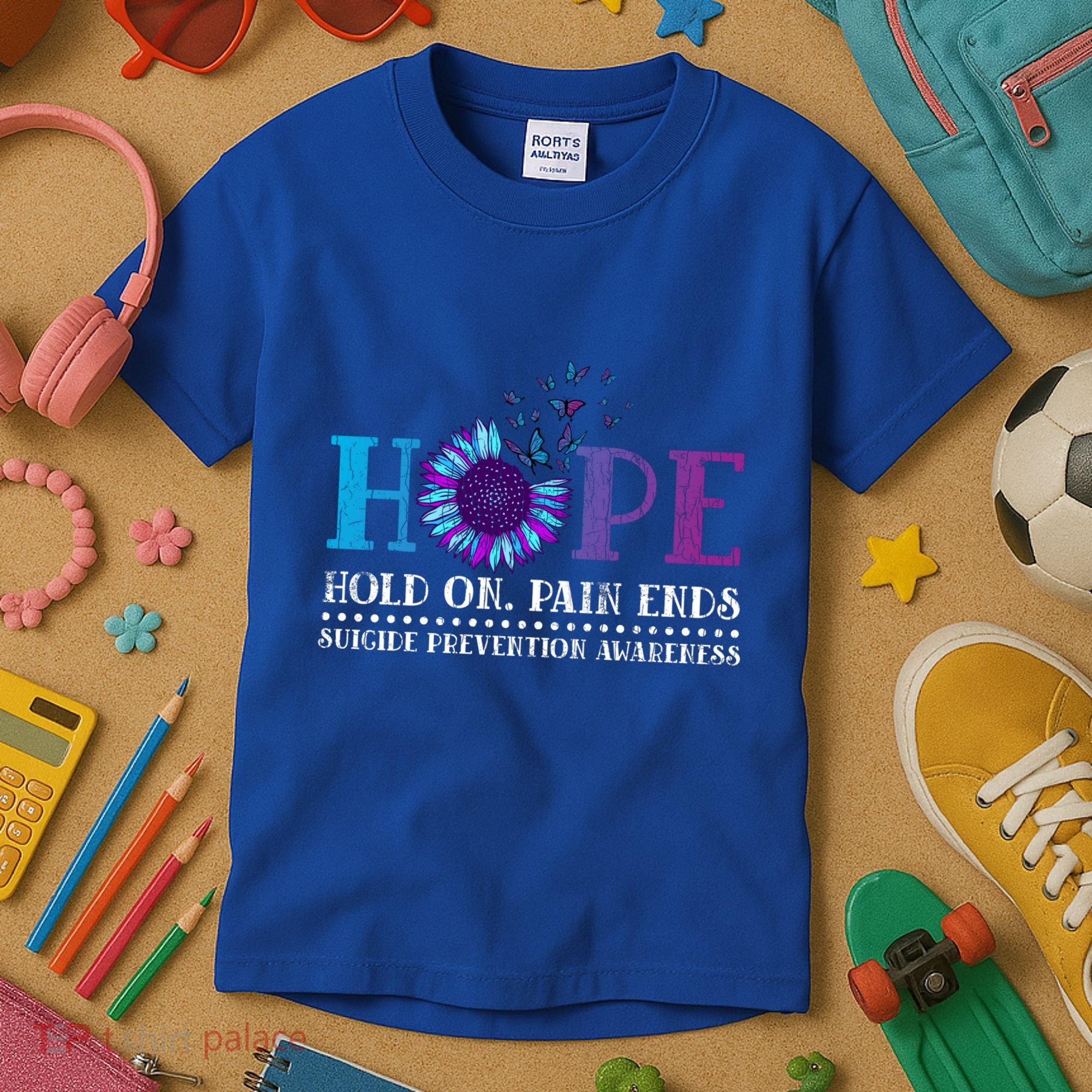 Hope Hold On Pain Ends Suicide Prevention Awareness Graphic Cool Gift Kids T-Shirt