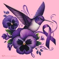 Hummingbird Holding Purple Ribbon Alzheimer Awareness Pansy Coaster thumb 2