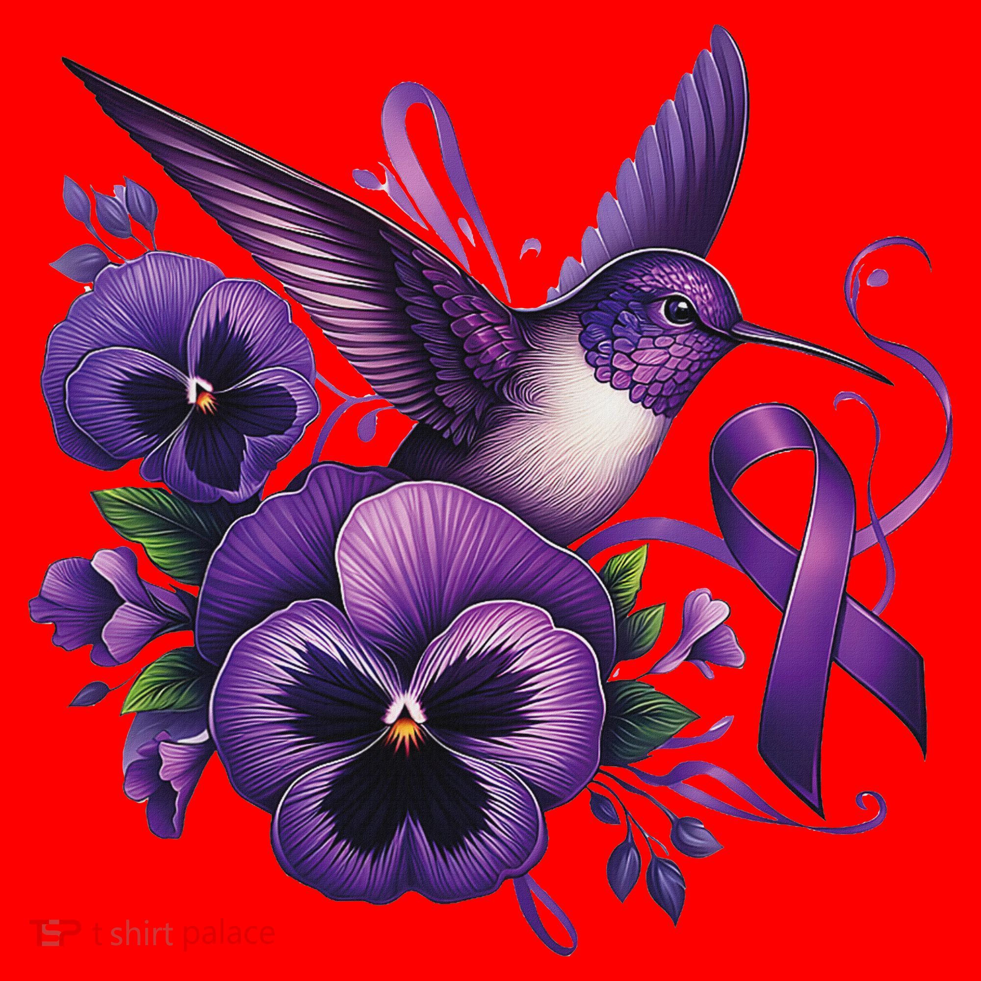 Hummingbird Holding Purple Ribbon Alzheimer Awareness Pansy Santa Hat