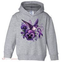 Hummingbird Holding Purple Ribbon Alzheimer Awareness Pansy Toddler Hoodie thumb 0