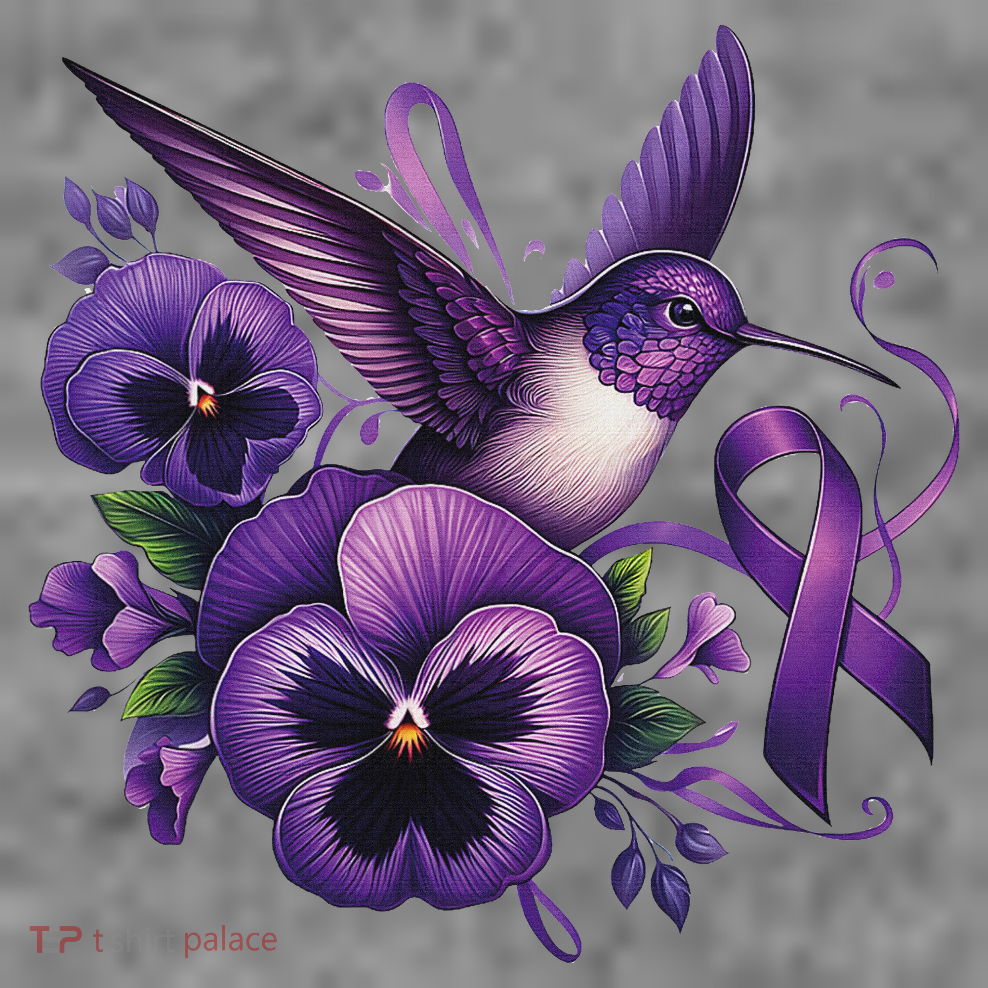 Hummingbird Holding Purple Ribbon Alzheimer Awareness Pansy Toddler Hoodie