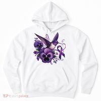 Hummingbird Holding Purple Ribbon Alzheimer Awareness Pansy Hoodie thumb 0
