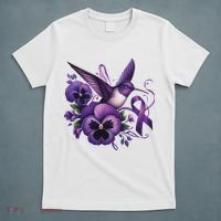 Hummingbird Holding Purple Ribbon Alzheimer Awareness Pansy T-Shirt thumb 5