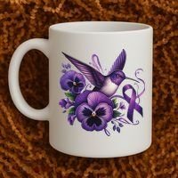 Hummingbird Holding Purple Ribbon Alzheimer Awareness Pansy Coffee Mug thumb 2