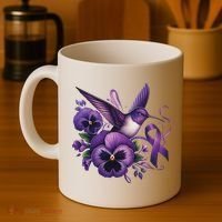 Hummingbird Holding Purple Ribbon Alzheimer Awareness Pansy Coffee Mug thumb 4