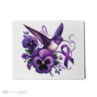 Hummingbird Holding Purple Ribbon Alzheimer Awareness Pansy Mousepad thumb 0