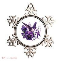 Hummingbird Holding Purple Ribbon Alzheimer Awareness Pansy Ornament thumb 0