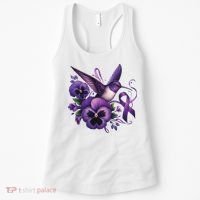 Hummingbird Holding Purple Ribbon Alzheimer Awareness Pansy Women's Tank Top thumb 0