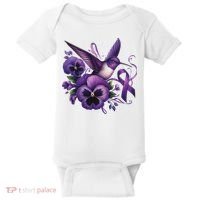 Hummingbird Holding Purple Ribbon Alzheimer Awareness Pansy Baby Bodysuit thumb 0