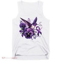 Hummingbird Holding Purple Ribbon Alzheimer Awareness Pansy Tank Top thumb 0